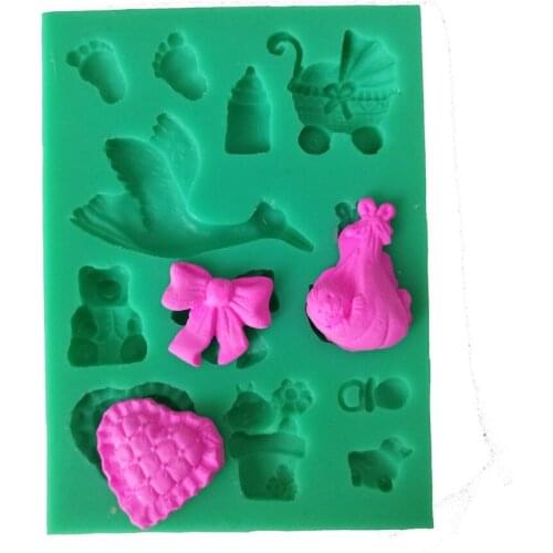 Foot swan bear bottle baby heart shape silicone fandont birthday wedding cake decoration chocolate mold