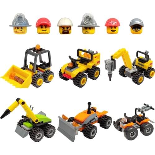 Original Small Building Blocks Engineering Vehicle Excavator Forklift Figures Desktop Decoration Toy For Children Birthday Gift
