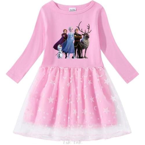 Autumn Kids Dresses for Girls Frozen Elsa Sweatshirt Dress Spring Little Children Costume Mesh Party Outfits Birthday Clothes