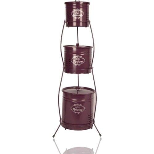 CANDLESTICK HOME Potato Onion Garlic Bucket Metal Standing 3 Layer Purple