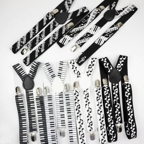 Music Man Belt Men Woman Mens Suspenders Bright Clip-on Y-Back Braces Elastic Women Adjustable Piano Note