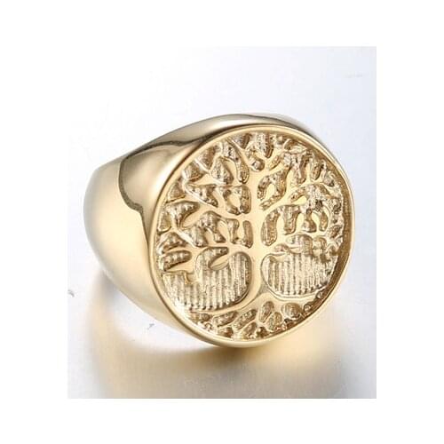 Poya Jewelry Custom Mens Tree Of Life Gold Plated Stainless Steel Ring