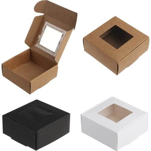 10pcs Kraft Transparent Window Paper Box Soap Box Candy Gift Packaging Cardboard Box Brown White Party Favor