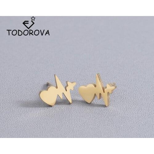 Todorova Stainless Steel Wave Heartbeat Stud Earrings ECG Induction Medical Jewelry for Nurse Doctor Women Earrings