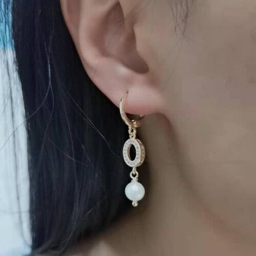 Oval Zircon Freshwater Pearl Earrings Dangle Natural Pendants Charms 14K Gold Filled Hoops For Graceful Women Jewelry Trend 2020