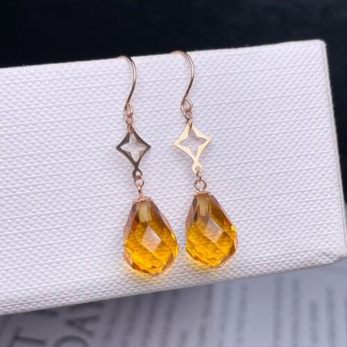 Shilovem 18k yellow gold citrine drop fine Jewelry women party new classic plant gift new 8*11mm myme0811665j