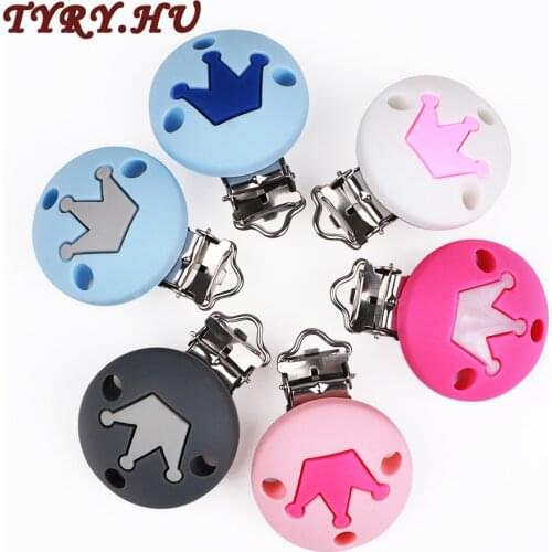 TYRY.HU 1pc Silicone Baby Crown Pacifier Chain Clip Holder DIY Cute Infant Soother Clip Adapters Attachments Silicone Clip beads