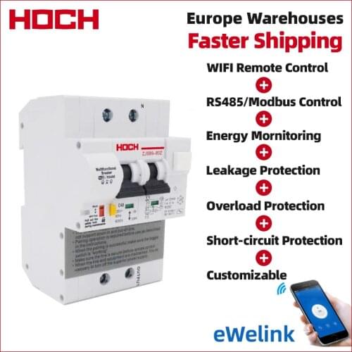 HOCH ZJSB Leakage Energy Monitoring WIFI Circuit Breaker FACTORY Timer Remote Control 2P eWelink App Wireless Smart Switch