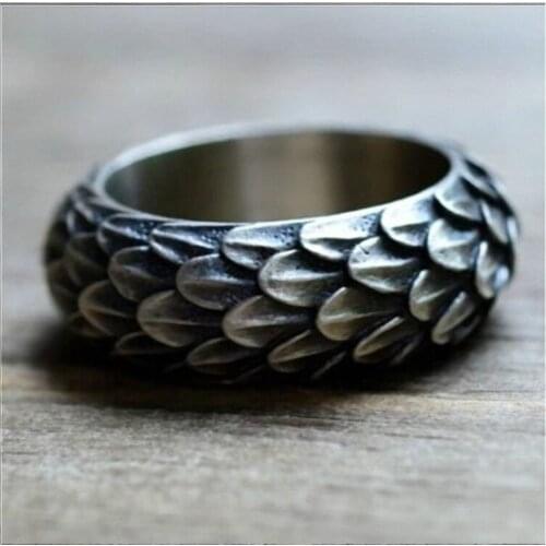 Vintage Silver Plated Carved Dragon Scale Ring for Women Men Retro Finger Ring Motorcycle Party Biker Jewelry Punk Ring