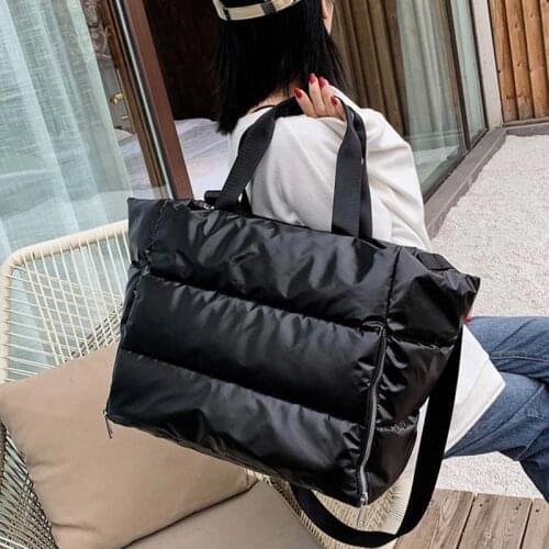 Space Cotton High Capacity Tote Bags for women Waterproof Nylon Shoulder Bag woman Fluffy Feather Down Big Handbags Womens bag