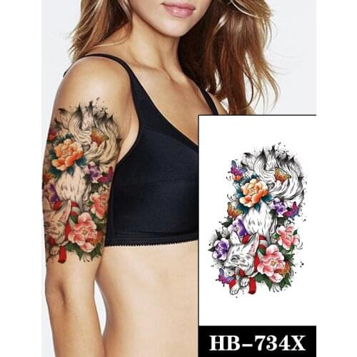Nine Tailed Fox Waterproof Temporary Tattoo Sticker Color Butterfly Flowers Fake Tattoos Flash Tatoos Arm Body Art for Women Men