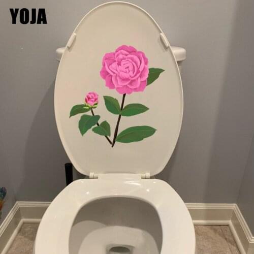 YOJA 21.1X22.7CM Pink Camellia Branch Home Decor Living Room Wall Sticker Cartoon Flower Toilet Decal T1-1932
