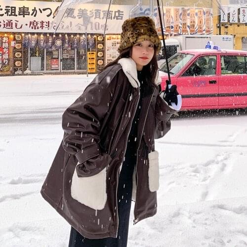 Pu Motorcycle Coat Women Leather Jacket Winter 2021 New Korean Retro Plus Velvet Thick Rabbit Fur Lining Stitching Loose Lapel