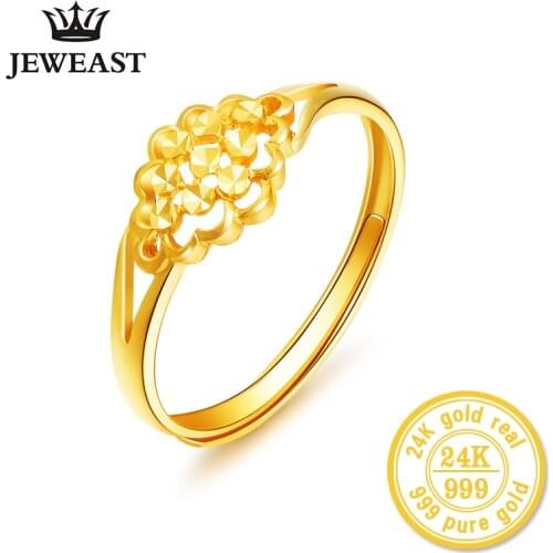 HMSS 24K Gold ring Real solid au999 gold resizable trendy new hot flowers openings womens tail ring hollow 2020 hot SALE GOOD