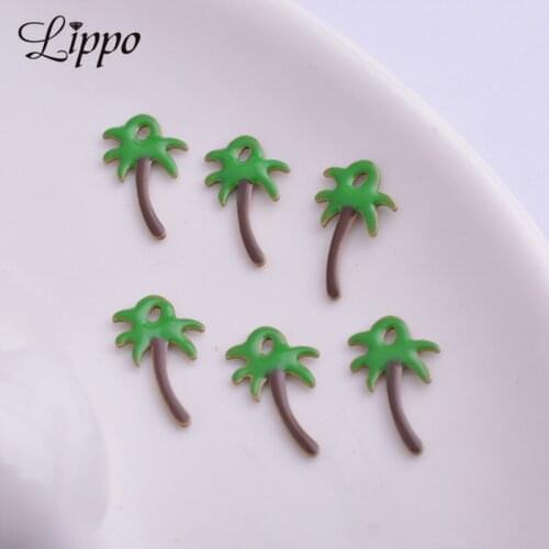 10pcs 1*8*14mm Enamel Both Faced Coconut Tree Charms Copper Enamelled Plant Pendant Diy Jewelry Making