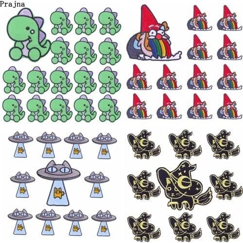 Prajna 10 PCS Cat Dinosaur Patch Iron On Embroidered Patches On Clothes Cartoon Animal Patches For Clothing Applique For Clothes