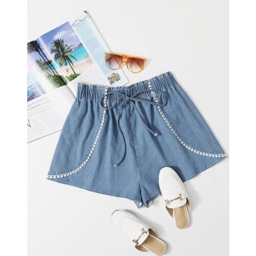 2021 new high-waist shorts womens flower bud wide-leg denim shorts spring and summer plus size Korean loose high street womens