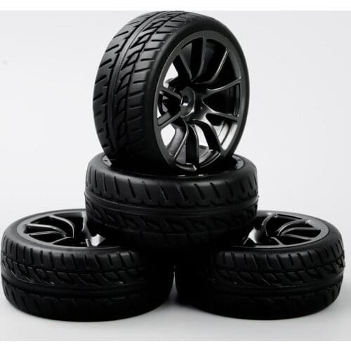 4PCS 1/10 RC Wheel Rims Rubber Tires Model PP0150 On Road Racing Car Black Wheel Accessories