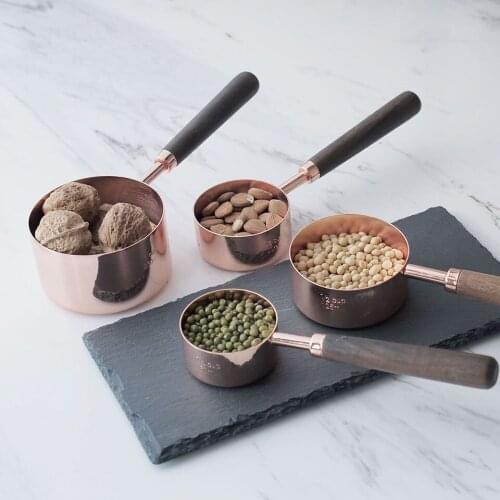 4pcs Measuring Cup Wood Handle Measuring Cup Spoon Set Cooking Tool for Milk Flour Coffee