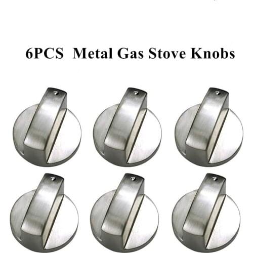 6Pcs Kitchen Universal Metal Gas Stove Knobs Cooker Oven Hob Switch Control Metal Silver Gas Stove Cooker Knobs Adaptors Switch
