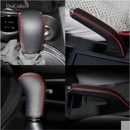 Car Special Hand-stitched Genuine Leather Cover Gear Shift Knob handbraker Cover Case for Mitsubishi ASX Outlander Pajero