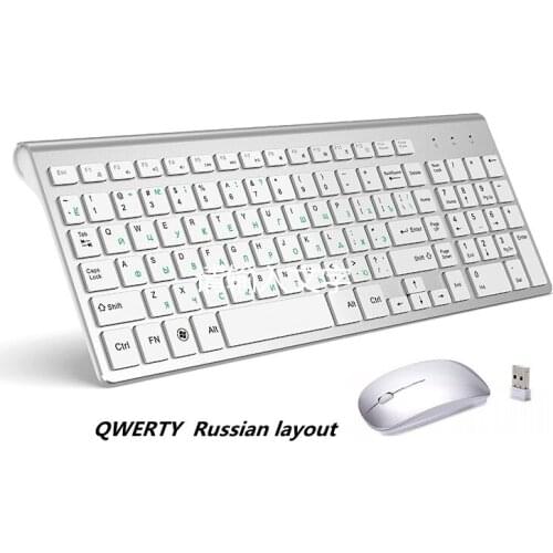 Wireless Keyboard And Mouse, 2.4G Stable Connection.Russian Layout, With IMac/Mac,IPad Air/Pro,Laptop,Windows- Silver White