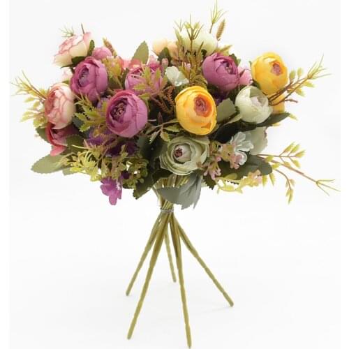 Tea bud bouquet 5 forks 6 heads Silk flowers Home decoration accessories Diy Crafts Gardening Living room fake flowers Wedding