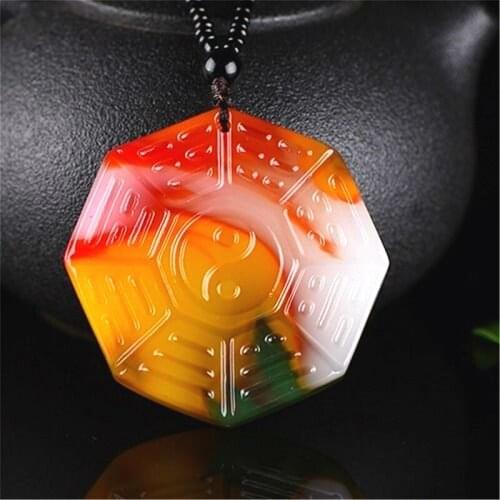 Color Jade Tai Chi Gossip Pendant Chinese Necklace Hand-Carved Fine Charm Jewellery Natural Fashion Amulet for Men Women Gifts