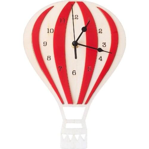 HOT SALES!!!Nordic Style Hot Air Balloon Shape Wooden Mute Wall Clock Kid Bedroom Home Decor