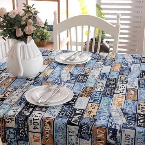 Cotton Canvas Retro American License Plate Number Design Personalized Party Decoration Kitchen Restaurant Tablecloth Tapete