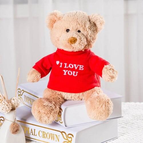 Message Bear Stuffed Animals Plush Toy I Love You Teddy Bear with Removable T-Shirt Gift for Kids, 12"
