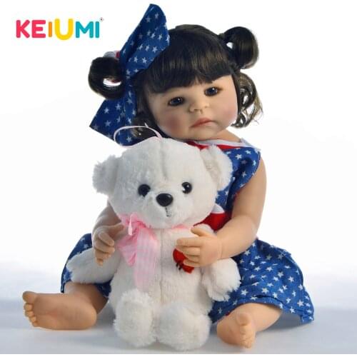 KEIUMI Cute 22 Inch Lovely Reborn Baby Girl Full Silicone Body Dolls Lifelike Kids Playmate Baby Toys For Christmas Gifts