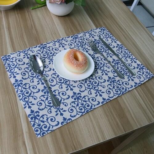 Chinese Classical Blue and White Porcelain, Cotton and Linen Table Heat Insulation Pad, Flax High Quality Cloth Placemat