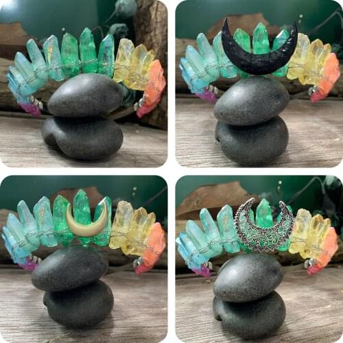 Colorful crystal crown moon crystal headband Wicca photography props witch accessories hair accessories wedding bridal gifts