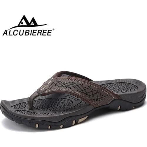 Summer Mens Leather Slippers Outdoor Flip Flops Men Slipper Casual Chanclas Hombre Flip Flop News Flat Beach Shoes FlipFlops