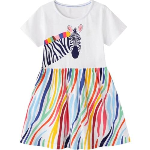 Summer Girls Tops Dresses Animal Baby Girls Clothes Dress Kids Cotton Zebra Print Short Sleeve Dress