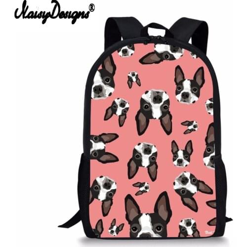 NOISYDESIGNS Cute Boston Terrier Dog Printing Animal School Bag for Teenager Boys Girls Kids Schoolbag Fashion Children Bookbags