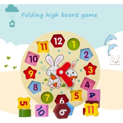 Montessori Cartoon Animal Educational Wooden Beaded Geometry Digital Clock Puzzles Gadgets Matching Clock Toy Toddler 1 2 3 Year
