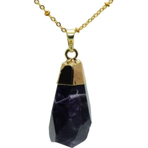Marble Faceted natural purple crystal quartz gold point pendant women necklace stone healing pendant necklace for girl gift