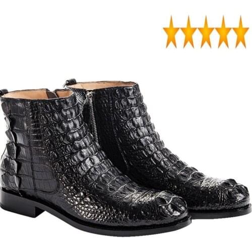 Shoes Leather Genuine Men Crocodile Luxury Business Zip Ankle Boot High Quality British Winter Flat Boots Office Chelsea Booties