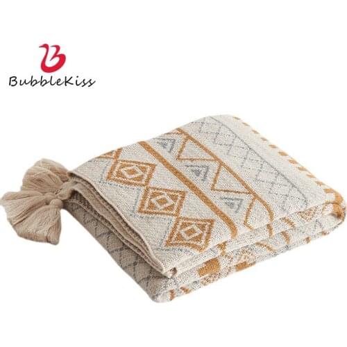 Bubble Kiss Blanket Bed Decorative Geometry Knitted Bohemian Style Shawl Nap Sofa Home Bedroom Spring Autumn Soft Warm Blanket