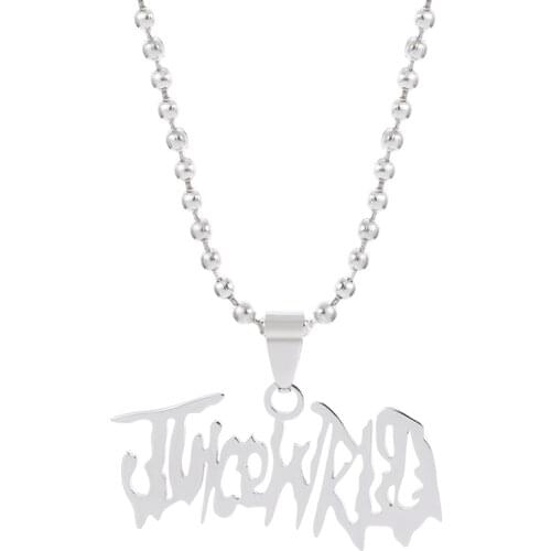 Hip-hop Stainless Steel Rap Singer Juice WRLD Letters Pendant Necklace Round Bead Chain Rock Rapper Charm Gift For Street Boy