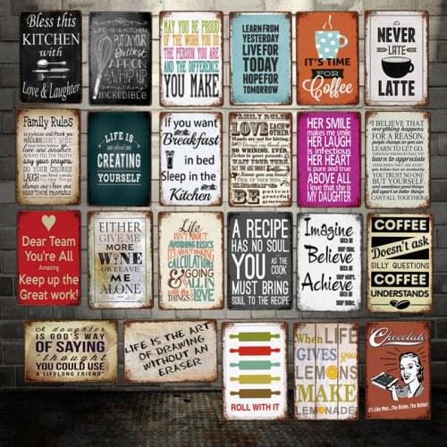 [ WellCraft ] Chocolate LIFE COFFEE KITCHEN LOVE Family Rule Believe achieve Tin Sign Vintage Painting Custom Decor LT-2023