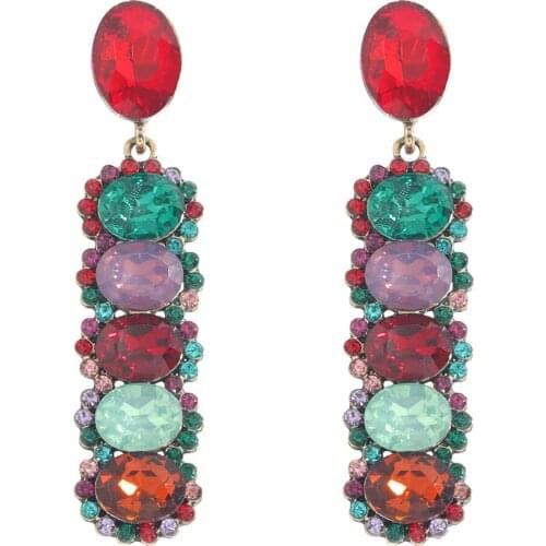 Dvacaman Fashion Multilayer Geometric Oval Colorful Rhinestone Drop Earrings for Women Luxury Shiny Crystal Jewelry Wedding Gift