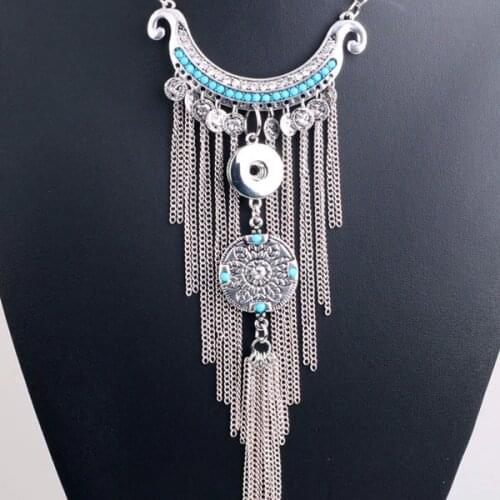 Unique DIY Diy Snap Necklaces Jewelry Vintage long layers Chain Tassels Snaps Button Choker Necklace Fit 18mm Snap Buttons