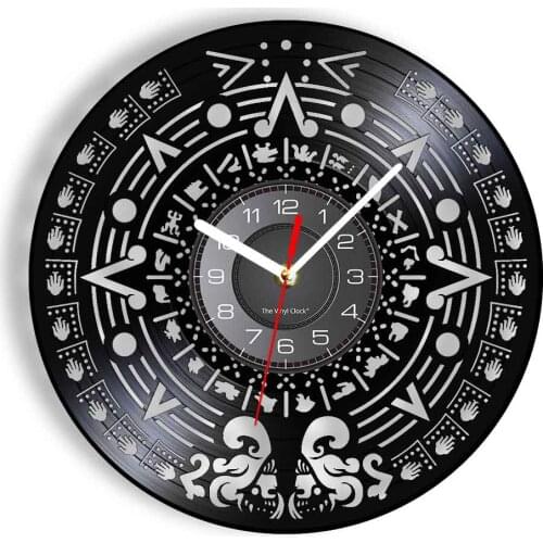 Maya Calendar Vinyl Music Record Wall Clock Ancient American Civilization Vintage Design Laser Cut Wall Watch Hanging Art Decor