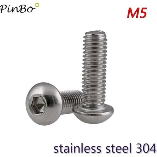 50Pcs M5 ISO7380 304 Stainless Steel A2 Round Head Screws Mushroom Hexagon Socket Button Head Screw