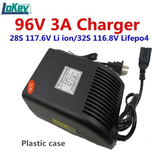 96V 3A Smart Charger 28S 117.6V Li ion 32S 116.8V Lifepo4 High Voltage Plastic Charger For Li ion Lipo Lifepo4 Lithium Battery
