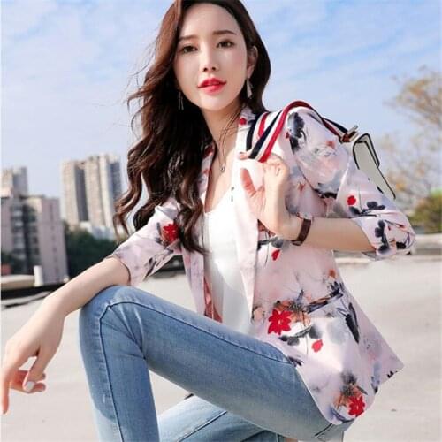 Spring autumn printed small suit jacket seven-point sleeve short womens 2020 new fashion office suit jacket large size M-XXXL