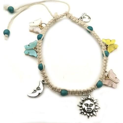 Bohemian Sun Moon Lady Anklet Leg Chain Foot Bracelet Bohemian Color Butterfly Anklet Jewelry Starry Accessories